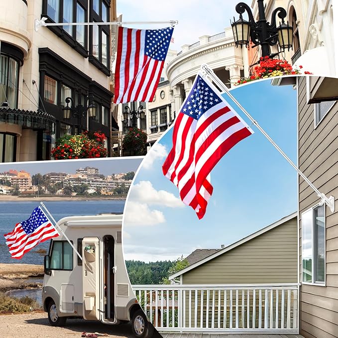 7 FT 1 Inch Spinning Flag Pole Kit for Outside House Porch Residential Wall Mounting, Stainless Metal Flag Poles for 3x5 4x6 Flag with 2-Position Holder Bracket, Rotating Flagpole Rings (7 FT, Silver)