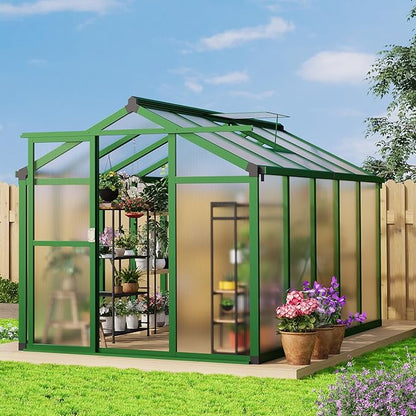 6 x 10 FT Greenhouse, Heavy-Duty Polycarbonate Large Walk-in Greenhouse Roof Vent ,Aluminum Frame & Lockable Door, for Backyard, Green Houses for Outside Garden Backyard