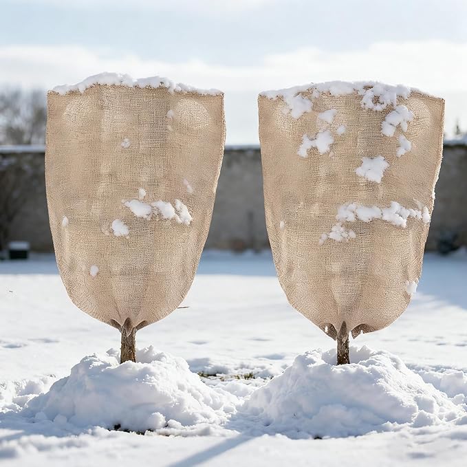 ANPHSIN Burlap Plant Covers Freeze Protection for Patio Winterizing - 2pcs 32"×40" Winter Frost Protector with Drawstring, Reusable Tree Freeze Blanket for Garden Bushes