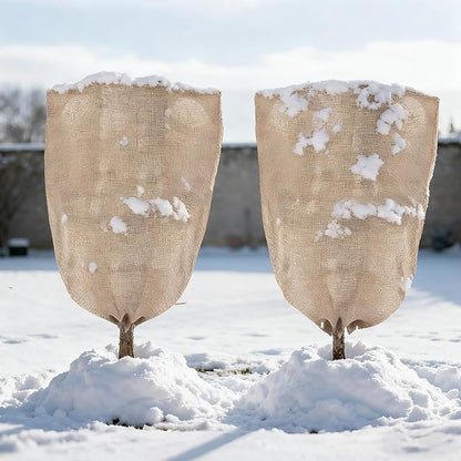 ANPHSIN Burlap Plant Covers Freeze Protection for Patio Winterizing - 2pcs 32"×40" Winter Frost Protector with Drawstring, Reusable Tree Freeze Blanket for Garden Bushes
