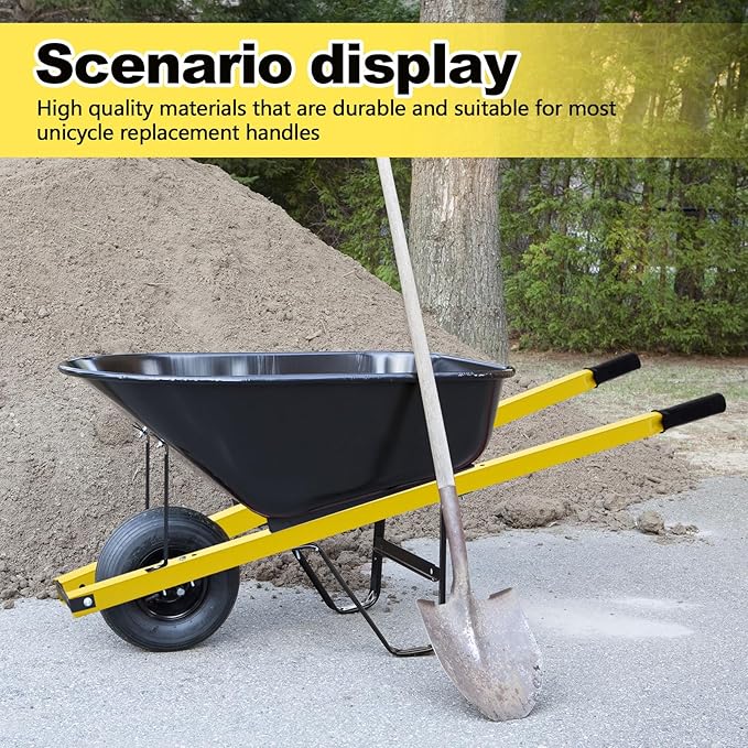 Gisafai 2 Pair Wheelbarrow Replacement Handles Kit 60 Inches Metal Wheelbarrow Handles Heavy Duty Yellow, Easy Install
