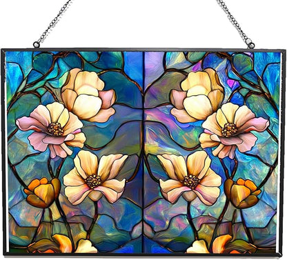 Customized Rectangle Rainbow Lotus Stained Glass Window Hanging, Suncatcher for Women, Stained Glass Window Decor Perfect Home Décor