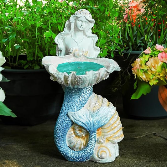 12" Mermaid Garden Lighting Statue Art, Solar Night Light, Yard Sculpture, Outdoor Lawn Solar Decor, Powered Statue, Landscape Path Light Ornament Figurine, Vivid Mermaid Lamp