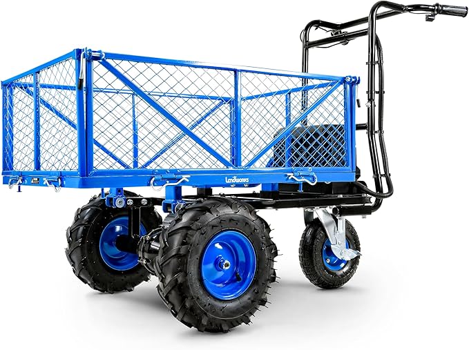 Landworks Utility Service Cart Wheelbarrow Power Wagon, Super Duty Electric 48V DC Li-Ion Battery Powered, 500 lbs Load & 1000+ lbs Hauling Capacity, Farm & Garden Dump with Modular Cargo Bed