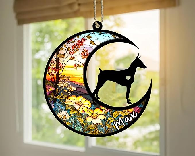 Personalized Dog Memorial, Custom Name Doberman Pinscher Cropped Ears Dog Christmas Ornament, Custom Breeds, Pet Loss Light Catcher, Gifts for Lovers Loss of Pet Sympathy on Mothers Day Christmas