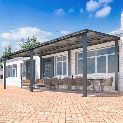 AECOJOY 20' x 10' Outdoo Gazebo for Patio, Large Wall-Mounted Pergolas and Gazebos Clearance Hard Top 10x20 Lean to Metal Gazebo Shelter Patio Roof, Heavy Duty Awnings for Patio, Decks