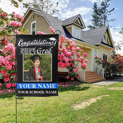 Personalized Graduation Garden Flag With Photo Name Custom Class Of 2025 Double-Sided Banner Congratulation Grad Yard Sign Outdoor Flags For Party Ceremony (Custom Graduation Flag, 12x18(in))