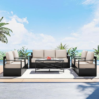 Outdoor Patio Furniture Set, 6-Piece Aluminum Patio Conversation Set All-Weather Metal Outdoor Sectional with 6 Inch Thick Cushions, Deep Setting for Garden, Outside and Porch