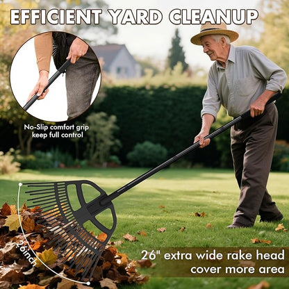 2 in 1 Garden Leaf Rake & Leaf Scoops, Adjustable Leaf Rake for Lawns with Grabber, Hand Rakes for Picking Up Leaves,Pine Needles, Gravel