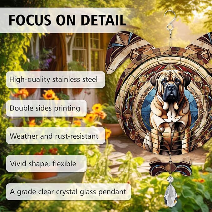 Mastiff Dog Ears Wind Spinner, Mastiff Wind Spinner Hanging for Yard and Garden V02