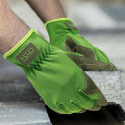 HANDLANDY Men Leather Gardening Gloves, Utility Work Gloves for Mechanics, Construction, Driver