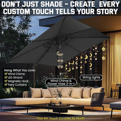 Hotime 10ft Cantilever Patio Umbrella Outdoor Heavy Duty Double Top Windproof Aluminum Offset Umbrella with 360°Rotation for Pool Garden Deck, Gray