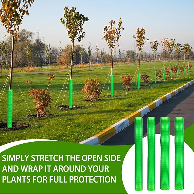Menkxi 20 Pcs Corrugated Tree Guards Tubes Plastic Saplings Tree Trunk Protectors Wraps to Protect Bark from Deer, Sapling from Rodents, Mowers, Animals(15.7 x 2, 15.7 x 1.5,Army Green)