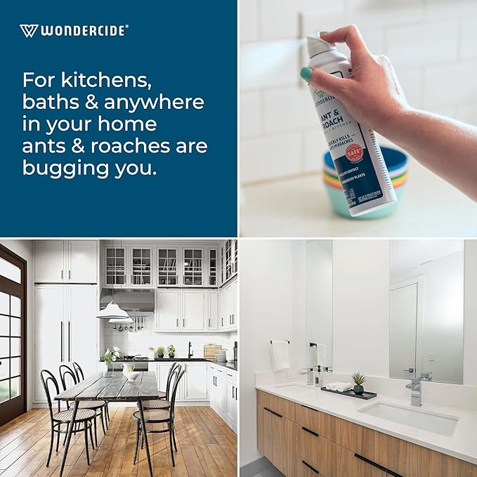 Wondercide - Ant & Roach Aerosol Spray for Kitchen, Home, and Indoor Areas - Ant, Roach, Spider, Flea, Stink Bug Killer with Natural Essential Oils - Pet Safe - 10 oz 2-Pack