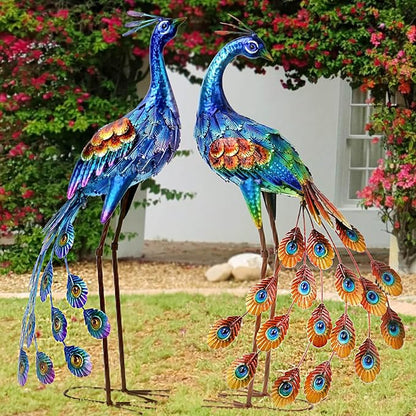 Kircust Peacock Garden Statue and Sculpture, Metal Peacocks Yard Art Lawn Decor, Large Birds Garden Sculptures & Statues for Patio Backyard Pond Home Decoration