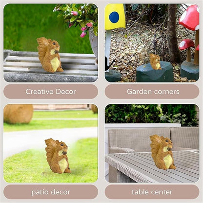 Brown Squirrel Statue with Acorn – Hand-Painted Polyresin Garden Figurine for Lawn, Patio & Planters – Rustic Outdoor Animal Décor