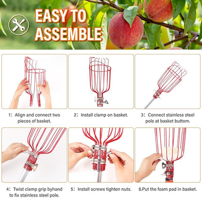 26FT Reach Fruit Picker Pole with Basket Telescoping,Apple Picker Pole with Basket,Lightweight Aluminum Pole Fruit Catcher for Trees,Orange Picker Suit for,Pear,Lemon,Mango,Guava,Avocados