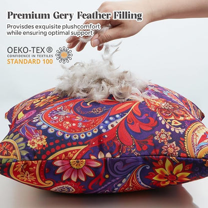 WOLKI Waterproof Outdoor Pillows 26x26 Feather and Down Filled Throw Pillow for Patio Furniture, Outside Decorative Pillow Set of 2 Flower