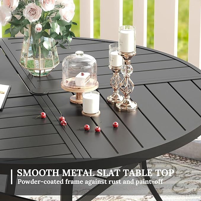 VICLLAX 5 Pieces Patio Dining Set for 4, Outdoor Furniture Set Includes 40.6" Round Outdoor Table and 4 Patio Swivel Chairs for Lawn Garden, Black Tabletop and Mixed Brown Fabric