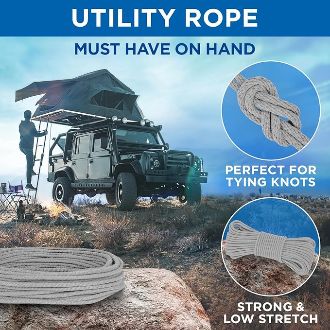 TECEUM Cotton Rope 3/16” (5 mm) – 50 FT – Strong All-Purpose Braided Rope – Natural Cotton – for Crafting, Сamping, Clothes Line, DIY, Indoor & Outdoor Use – Light Gray