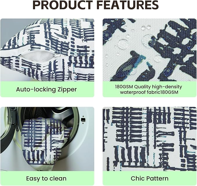 Outdoor Lumbar Pillows Waterproof Covers 2 Pack 12×20 Inch, Decorative Toss Pillows Covers, Rain-Proof, Fade Resistant for Patio Furniture, Sofa, Couch, Garden