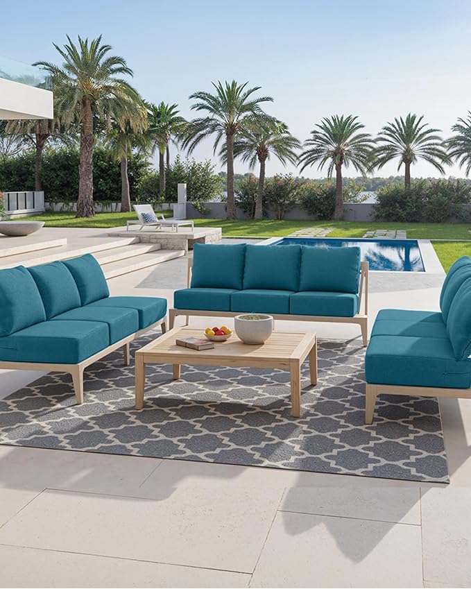 Luxury 24x24x6 Inch Outdoor Deep Seat Cushions Set of 6 - Comfortable Patio Zipper Chair Cushion for Outside Wicker Dining Rocking Swivel Chairs Loveseat Couch Sectional Sofa - Peacock Blue