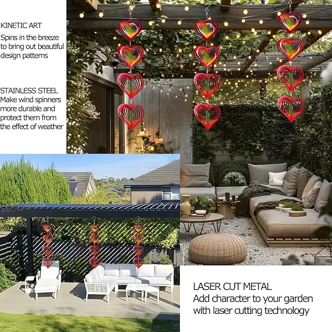 DJUAN Heart Wind Spinners Outdoor Garden Decor,Mini Yard Lawn Ornaments Metal Wind Spinner with 360 Degree Swivel Hook, Christmas,Luau Party,Tropical Party Decorations,Gifts for Mom,Women