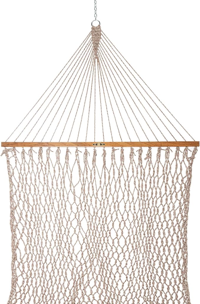 Original Pawleys Island Deluxe Antique Brown Oatmeal Heirloom DuraCord Rope Hammock – 13 ft. x 65 in, 2-Person, 450 lb Capacity, Oak Spreader Bar, Zinc-Plated Hardware, Handcrafted in The USA