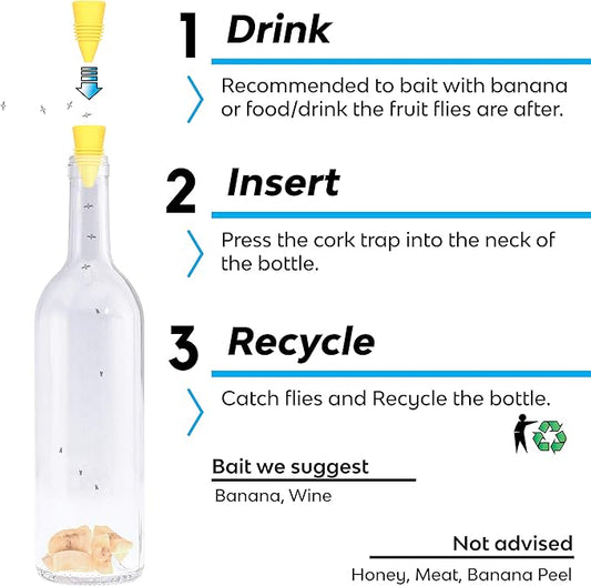 Fruit Fly Bottle Top Trap – Reusable Non-Toxic Indoor/Outdoor Catcher (Yellow, 2 pcs)