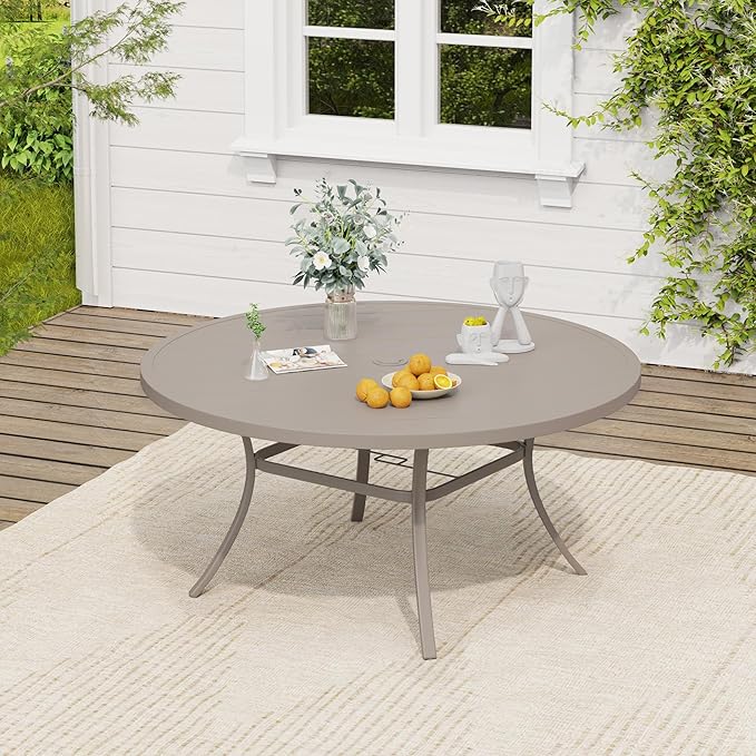 VICLLAX 7 Pieces Outdoor Dining Set, Patio Furniture Set of 6 Patio Swivel Dining Chairs and 50" Patio Round Table, Sandshell Chairs & Sandshell Tabletop