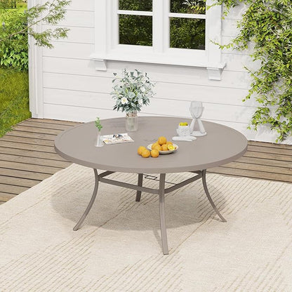 VICLLAX 7 Pieces Outdoor Dining Set, Patio Furniture Set of 6 Patio Swivel Dining Chairs and 50" Patio Round Table, Sandshell Chairs & Sandshell Tabletop