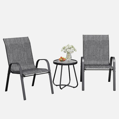Patio Table and Chairs Set - 3 Piece Outdoor Stackable Dinging Chairs for All Weather,Breathable Garden Furniture for Deck Garden Backyard (Dark Grey)