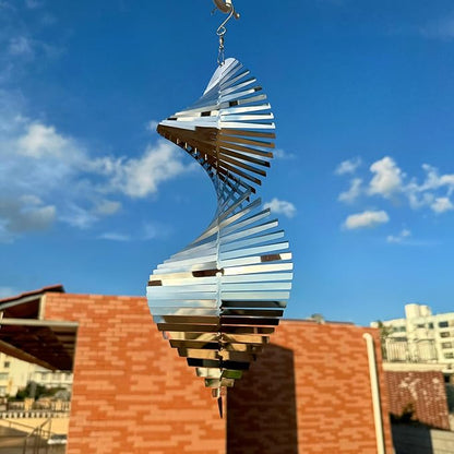 Hanging Wind Spinners,3D Spiral Highly Reflective Stainless Steel Metal Wind Spinner Outdoor Garden Decor,Decorations to Scare Away Yard Birds 13.8in