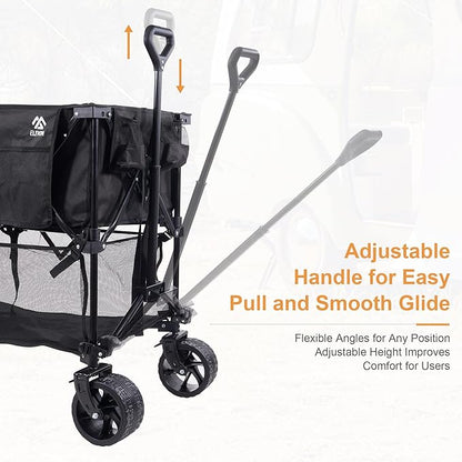 Elevon Collapsible Foldable Wagon, Grocery Beach Cart Large Capacity 450LBS, All Terrain Heavy Duty Cart with Wheels & Drink Holders, Collapsible Wagon Portable for Outdoor Beach Gardening Shopping