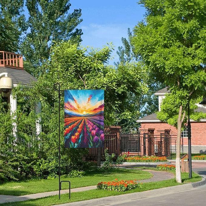 Spring Summer Tulip Lavender Garden Flag Double Sided Outdoor Yard Flags 12.5x18 Inch Burlap Banners for Decor Lawn