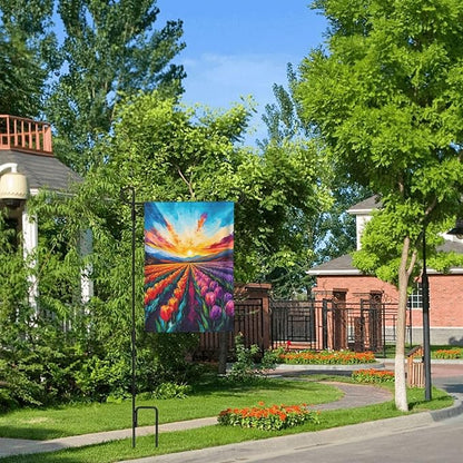 Spring Summer Tulip Lavender Garden Flag Double Sided Outdoor Yard Flags 12.5x18 Inch Burlap Banners for Decor Lawn