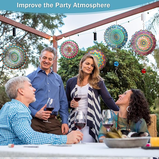 Mandala Rich Love Wind Spinner - 3D Kinetic Wind Spinners | 12″ Laser Cut Stainless Steel Hanging Sculpture & Catcher for Outdoor Garden Yard Decor | Mandala Gifts for Mom, Dad, Women, Men
