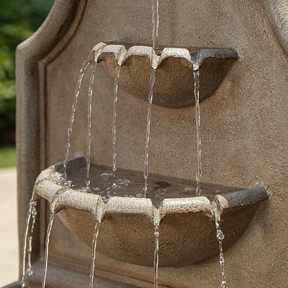 Glitzhome Outdoor Wall Mounted Water Fountain with LED Lights and Pump, Oversized Antique European Style 3-Tier Polyresin Cascading Floor-Standing Fountain for Porch Deck Patio Backyard, 37.25" H