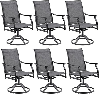 Patio Swivel Chairs Set of 6, Outdoor Dining Chairs with Textilene, Swivel & Rocker Metal Outdoor Patio Dining Chair All-Weather for Backyard, Gray Fabric with Black Frame