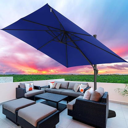 Hotime 10ft Patio Umbrella Outdoor Patio Windproof and Height adjustable, Heavy Duty Aluminum Square Offset Patio Umbrella Cantilever Pool Umbrella with 360°Rotation for Garden Deck Pool, Dark Blue