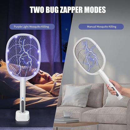 Lulu Home 2-in-1 Electric Bug Zapper Racket, 3000V High Voltage LED Lighted Handheld Mosquito Swatter with 3 Layer Safety Mesh, USB Charging Portable Fly Killer Racquet for Indoor Outdoor Use
