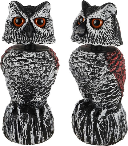 Hausse 2 Pack Fake Owl Decoy to Scare Birds Away, 11.2 inch Wagging Head Plastic Owl Scarecrow Bird Deterrents, Owls Statue Nature Enemy Horned Pest Repellent for Outdoor Garden Yard