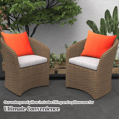WOLKI Waterproof Outdoor Pillows 20x20 Feather and Down Filled Throw Pillow for Patio Furniture, Outside Decorative Pillow Set of 2, Orange
