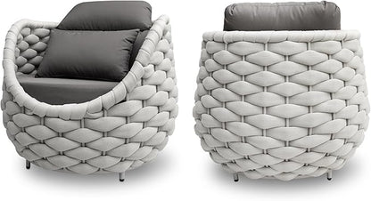 2 PCS Porch Furniture Chair: Patio Accent Chair Aluminum - Woven Rope Cushioned Armchair Assembled - Modern Lounge Single Chair - All Weather 400lbs for Deck Balcony Yard Garden Hotel Poolside