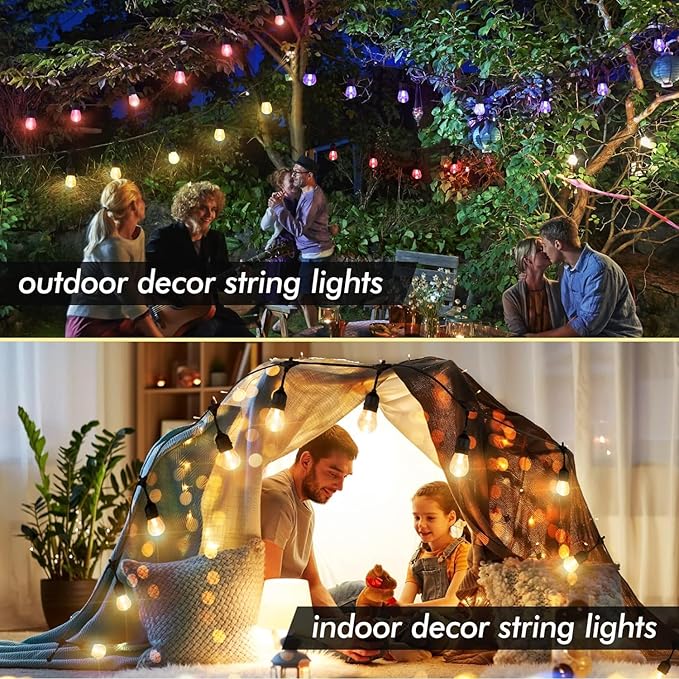 Auroraworld 96FT RGB Outdoor String Lights, Dimmable Color Changing Waterproof LED Patio Lights with Remote, 30 Shatterproof Bulbs for Garden Yard Party Decor