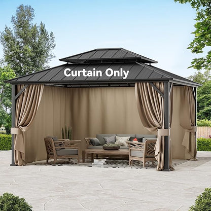 Gazebo Curtain Replacement Universal 4-Panel Sidewalls 12' x 14', Outdoor Gazebo Privacy Curtains with Zipper, Replacement for Outdoor, Patio Canopy, Garden and Backyard (Curtain Only)