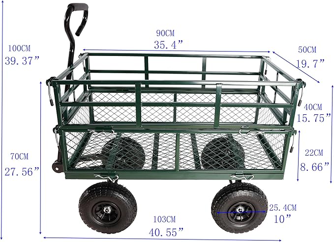 with a Four-Wheeled Trailer with a Double-Deck Detachable Side,The Steel Multifunctional Heavy-Duty net car can be Used in Farms,Warehouses and Other Places.