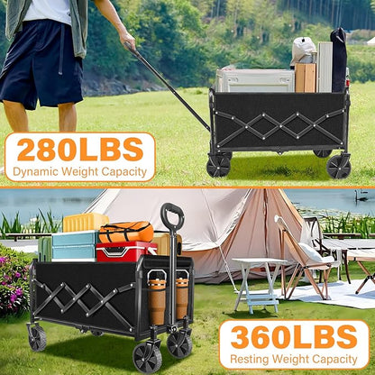 ARTIST'S DREAM Wagons carts Foldable Collapsible Wagon cart with Wheels|Folding Wagon for Groceries|360lbs.Utility Grocery Wagons for Camping,Sports,Park,Shopping,Travel,Black