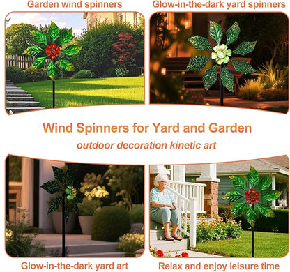 Glow-in-Dark Metal Wind Spinner for Yard and Garden, Outdoor Luminous Wind Spinners Yard Art Garden Decor (13.4" W x 47" H) Orange