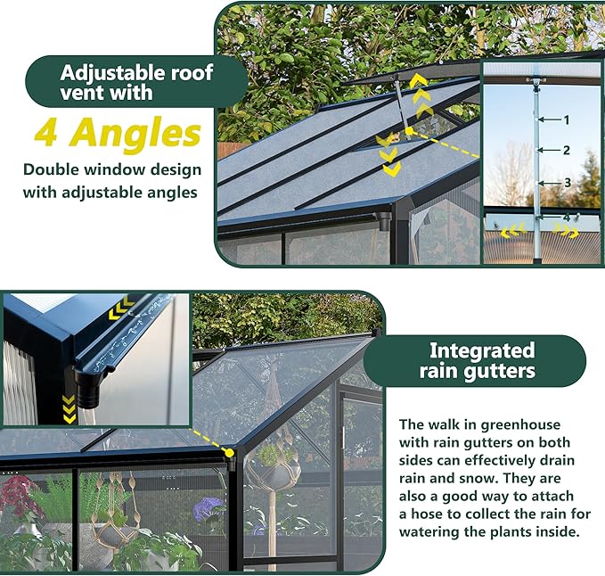 KEIKI 6 x 10 FT Greenhouse for Outdoors, Heavy Duty Polycarbonate Large Walk-in Greenhouse with Double Doors and Two Ventilation Windows for Outside Green House Garden Backyard
